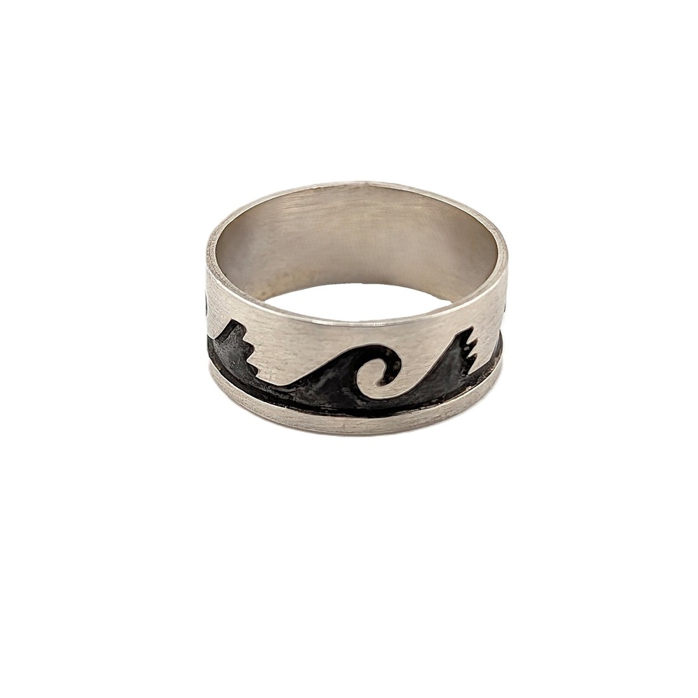 Navajo Sterling Silver Eternal Waves Band Ring Overlay Tribal Design Size 11 ***